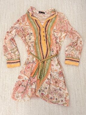 ZARA Paisley Print Belted Chiffon Shirt Tunic Dress